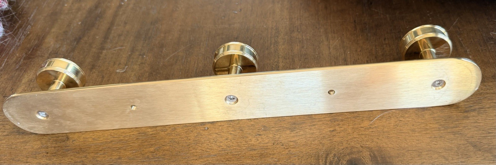 12” LADD Unlacquered Solid Polished BRASS 3 Hook COAT/HAT RACK WALL MOUNT