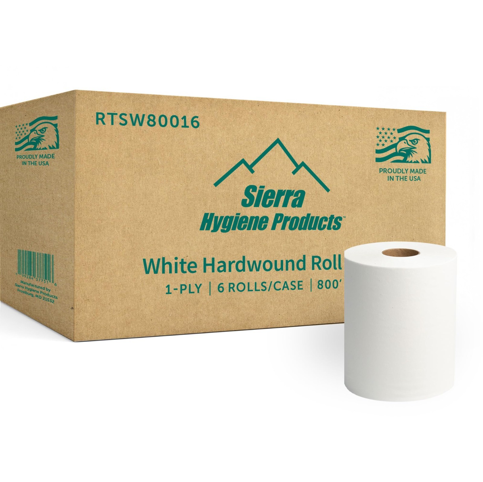Sierra Hygiene 1-Ply White Roll Towels, 8” x 800’, 6/Case, Made in USA