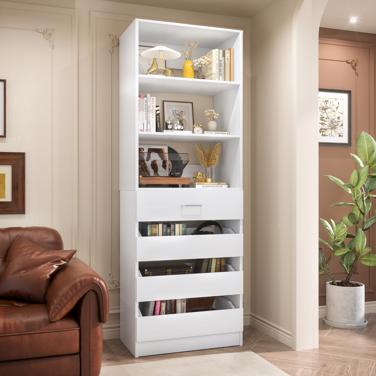 21.3” Freestanding Closet System with 4 Wood Drawers and 3 Storage Shelves