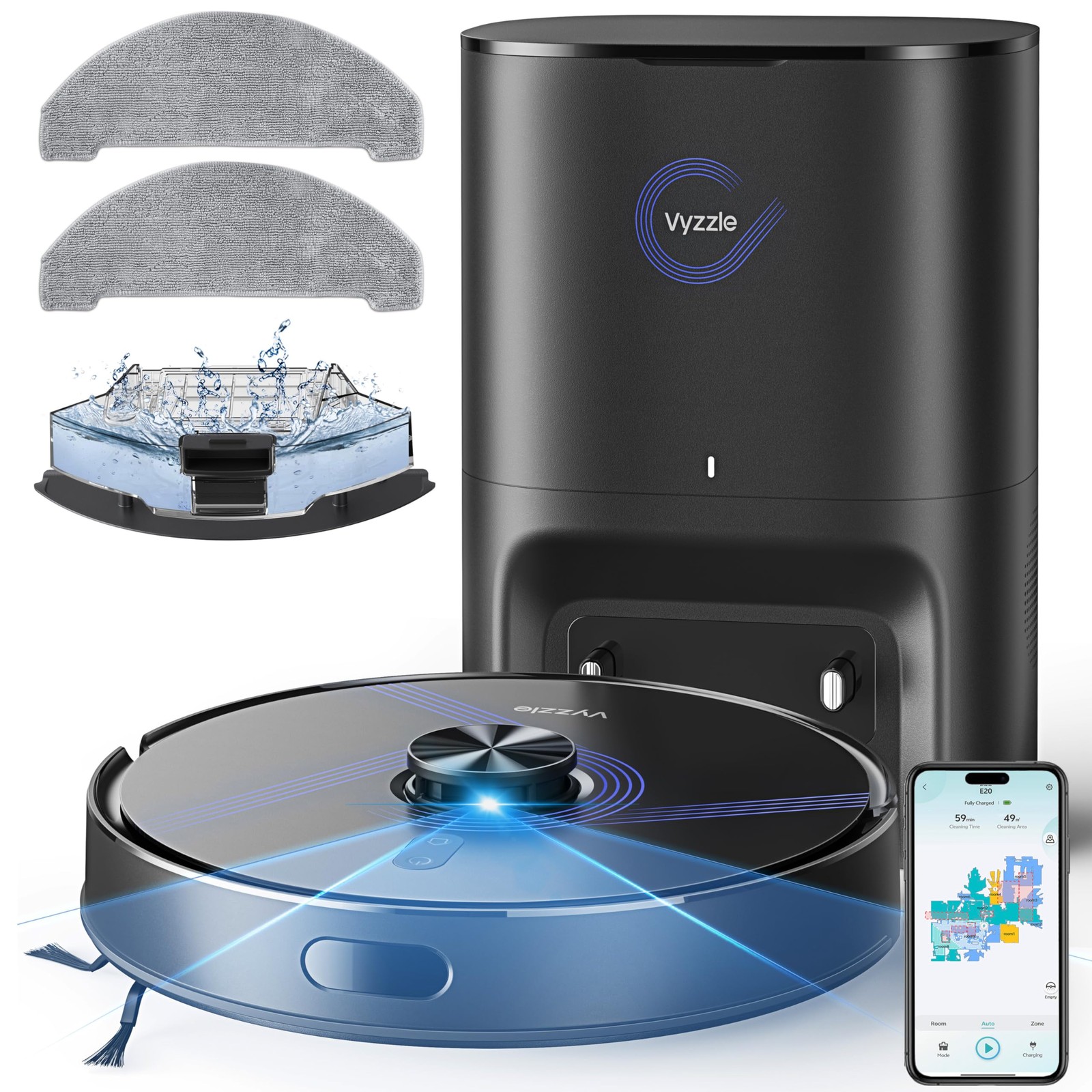 Vyzzle Robot Vacuum and Mop, 8000Pa Self Emptying Robot Vacuum with LiDAR Nav…