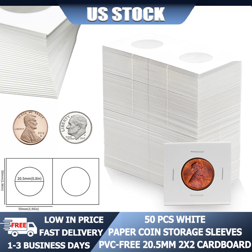 50pcs Cardboard 2X2 Coin Flips 20.5mm Pvc Storage Free For Us Small Size Coins