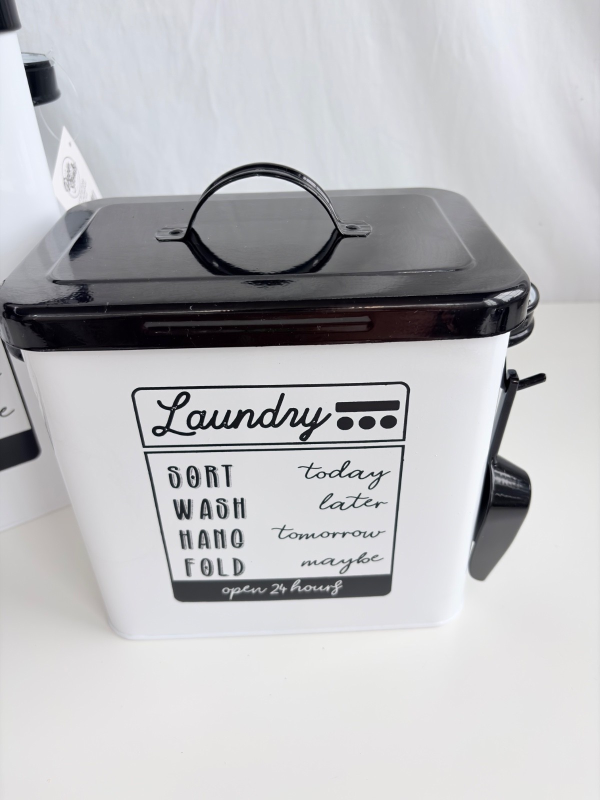 Decor Steals White Black Laundry Detergent Powder Storage Tin Boxes With Scoops