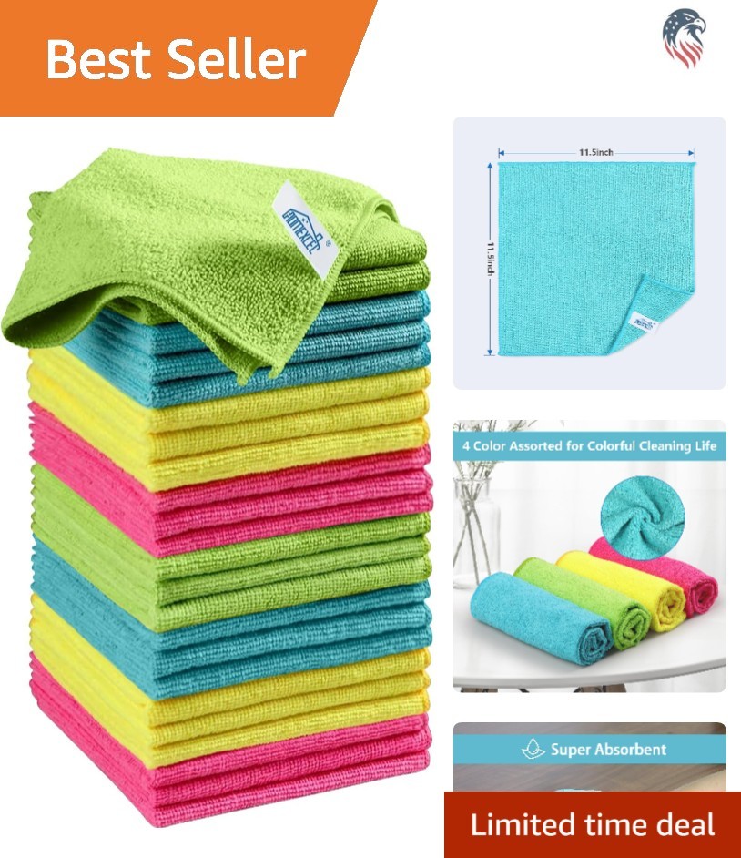 Compat Microfiber Cleaning Cloths 24 Pack Assorted Colors 11.5×11.5 Inch