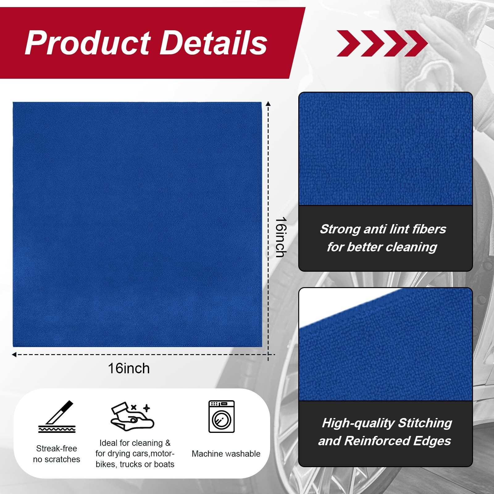 200 Pcs Microfiber Cleaning Cloths 16×16″ Ultra Absorbent Reusable Lint-Free Tow