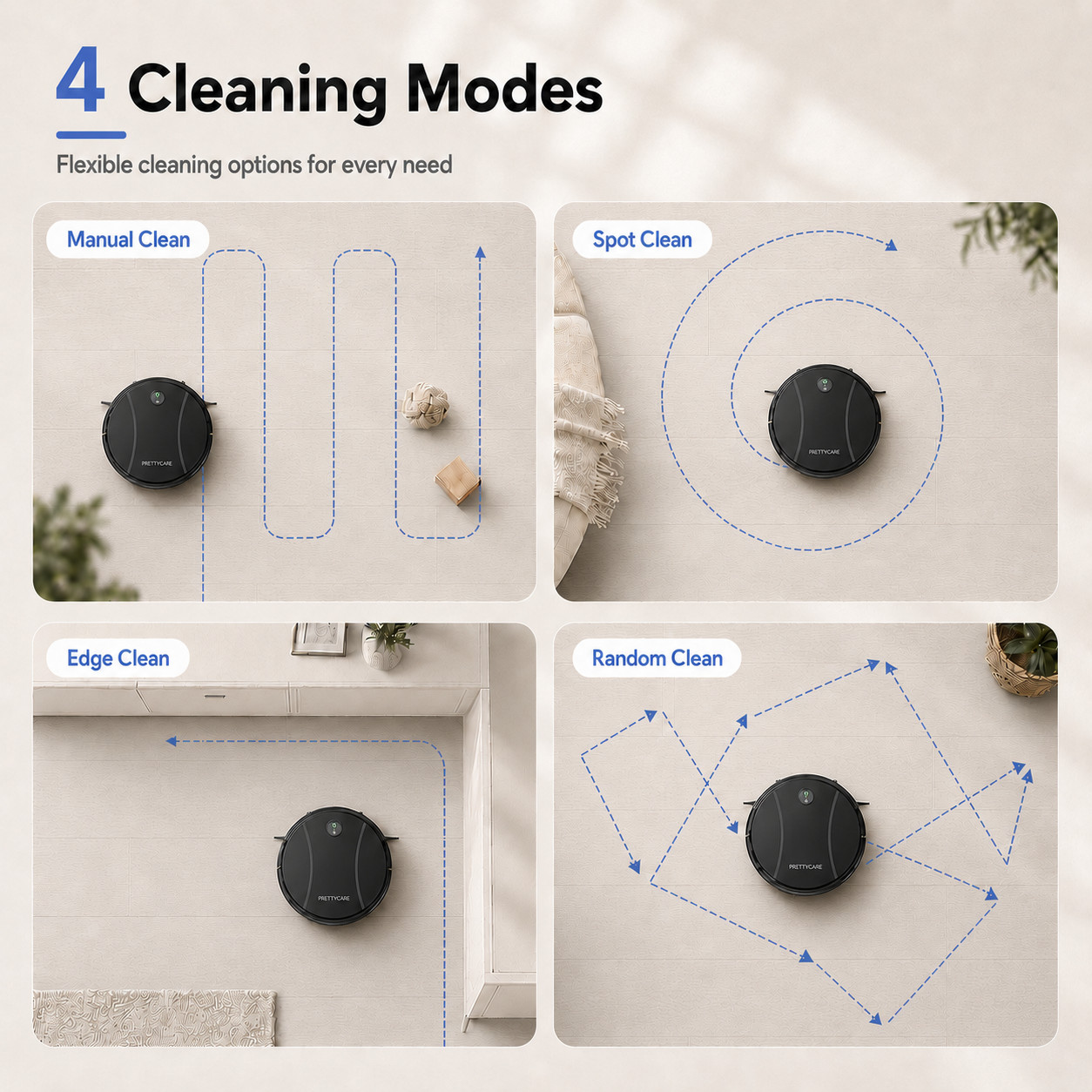 PrettyCare C2-v2 Robot Vacuum Mop Combo 8000Pa Suction 5200mAh, Black