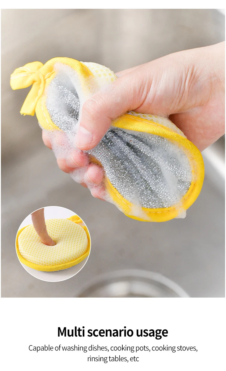 10 Pcs,Round Sponge Scrubber – Double-Sided Cleaning, Easy Stain Removal