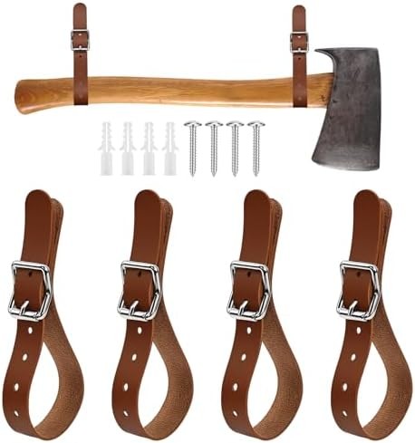 4PCS Wall Hanging Leather Axe Hangers,Adjustable Belt Buckle,Wall Mount Display