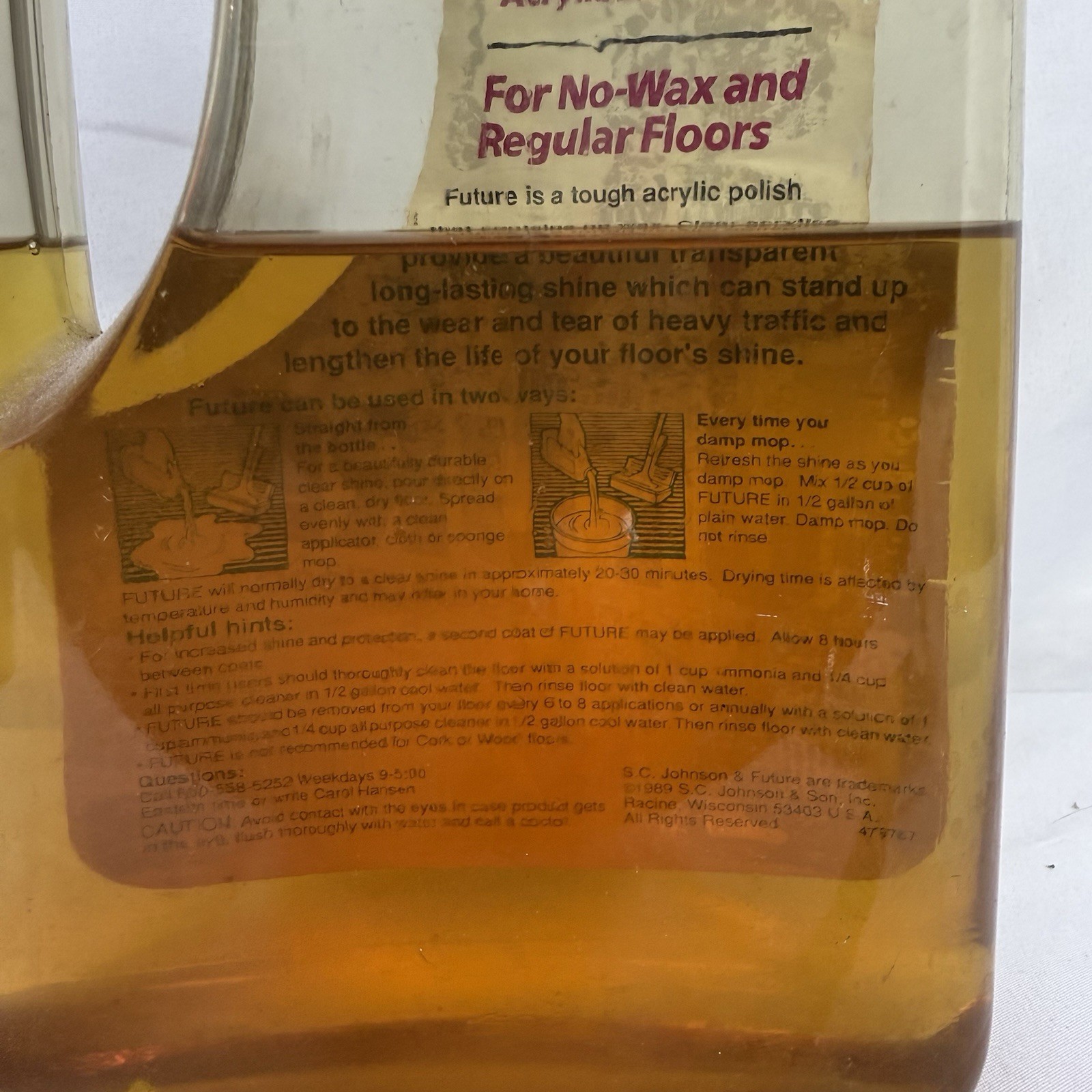 Vtg SC Johnson Future Large No Wax Acrylic Floor Finish 46 Oz Wax 50% Full 1989