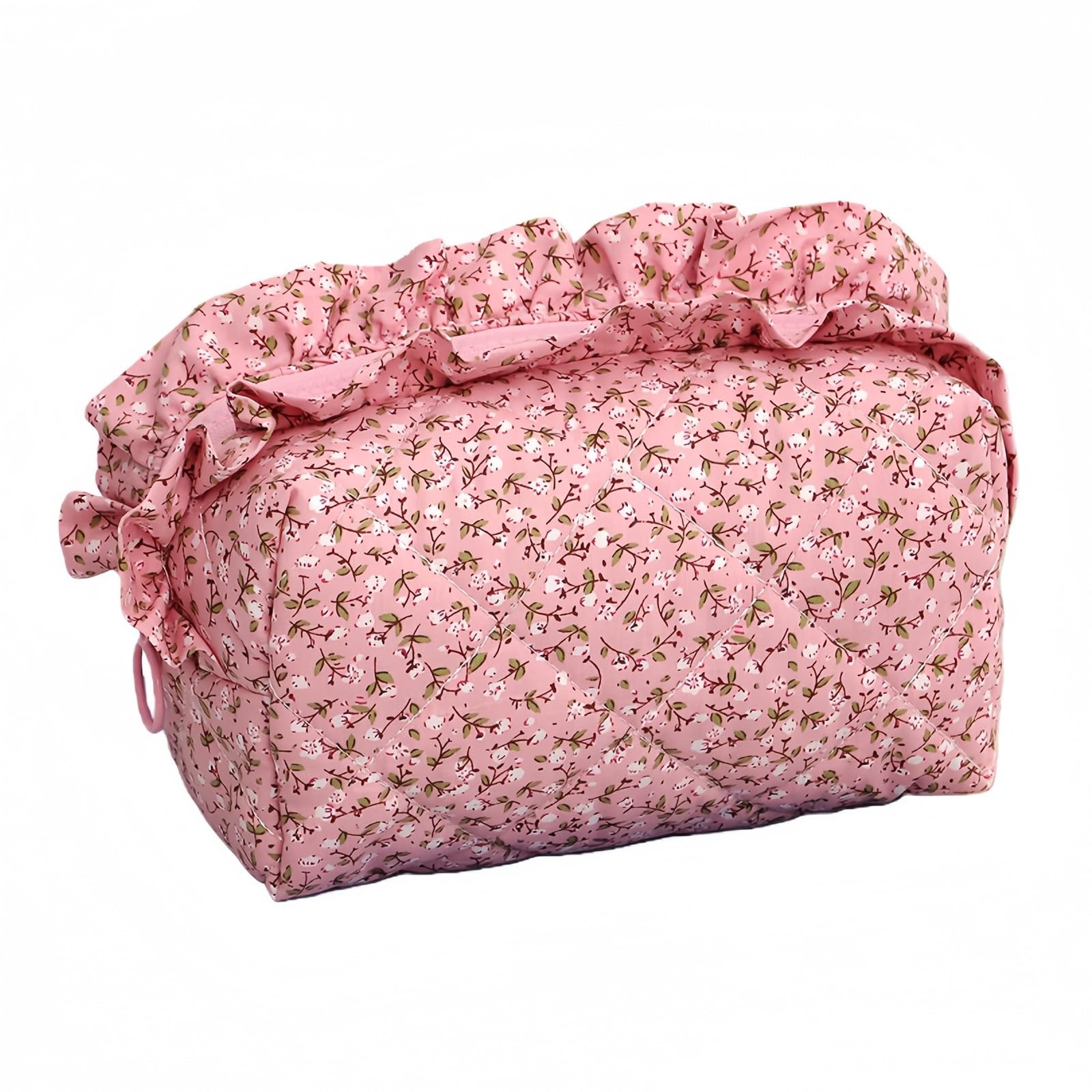 Xhuilong Cotton Quilted Makeup Bag, 18x10x10cm/7x4x4In, A – Pink – Flower