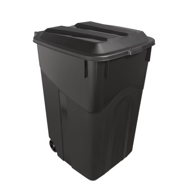 Hyper Tough 45 Gallon Wheeled Heavy Duty Plastic Garbage Can, Attached Lid,Black
