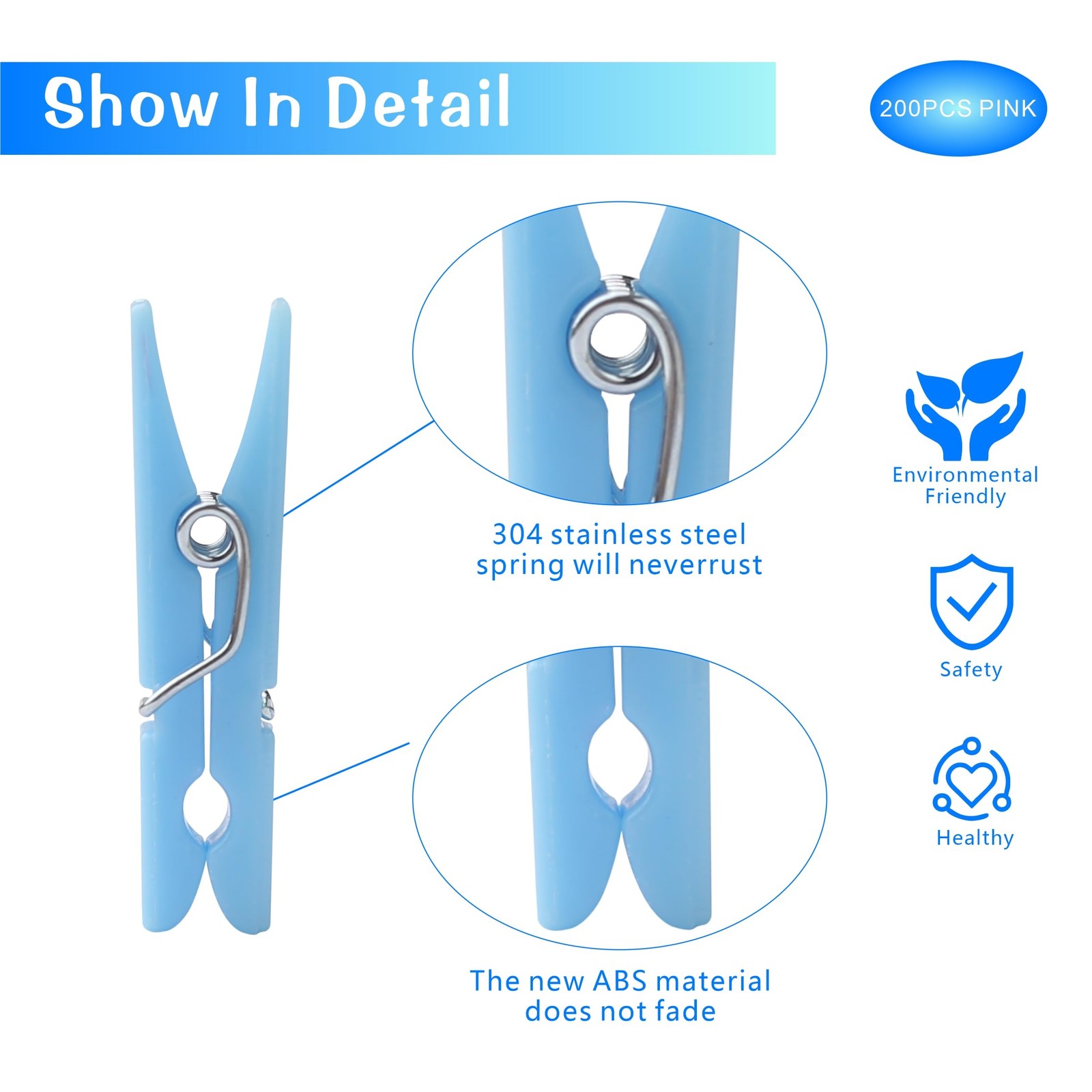 100 PCS Blue Mini Clothespins 1.35in Clips for Baby Shower Photos