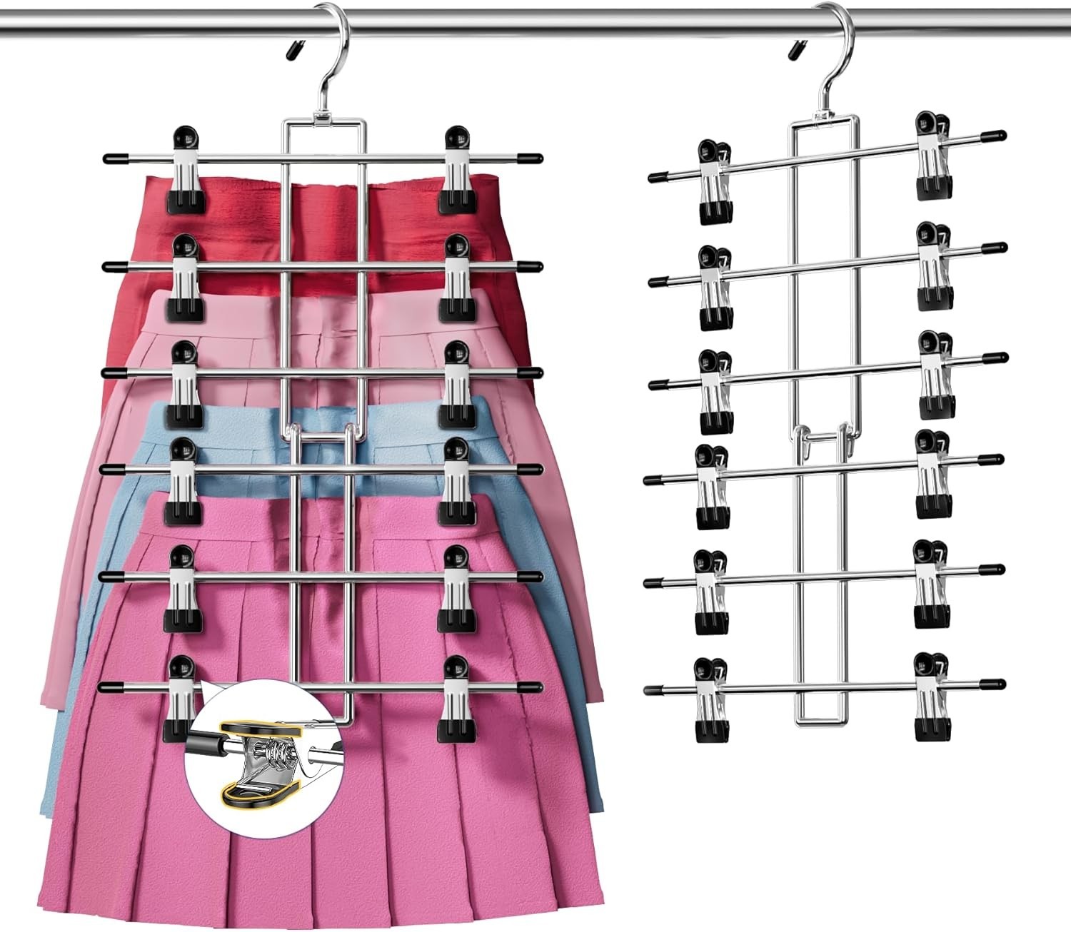 Pants Hangers with Clips,Space Saving Hanging Closet Organizer-6 Tiers Skirt Han