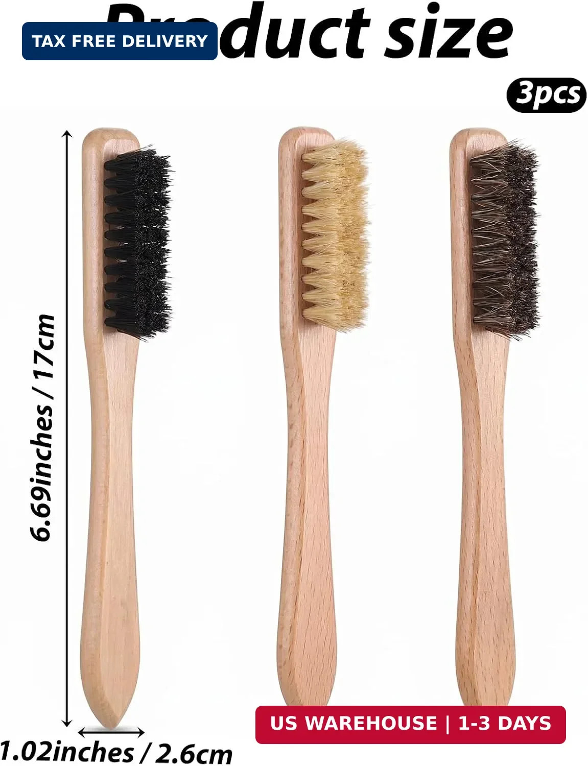 3pcs Wood Laundry Stain Brush Set Tough Stain Remover Boar Bristle Brushe