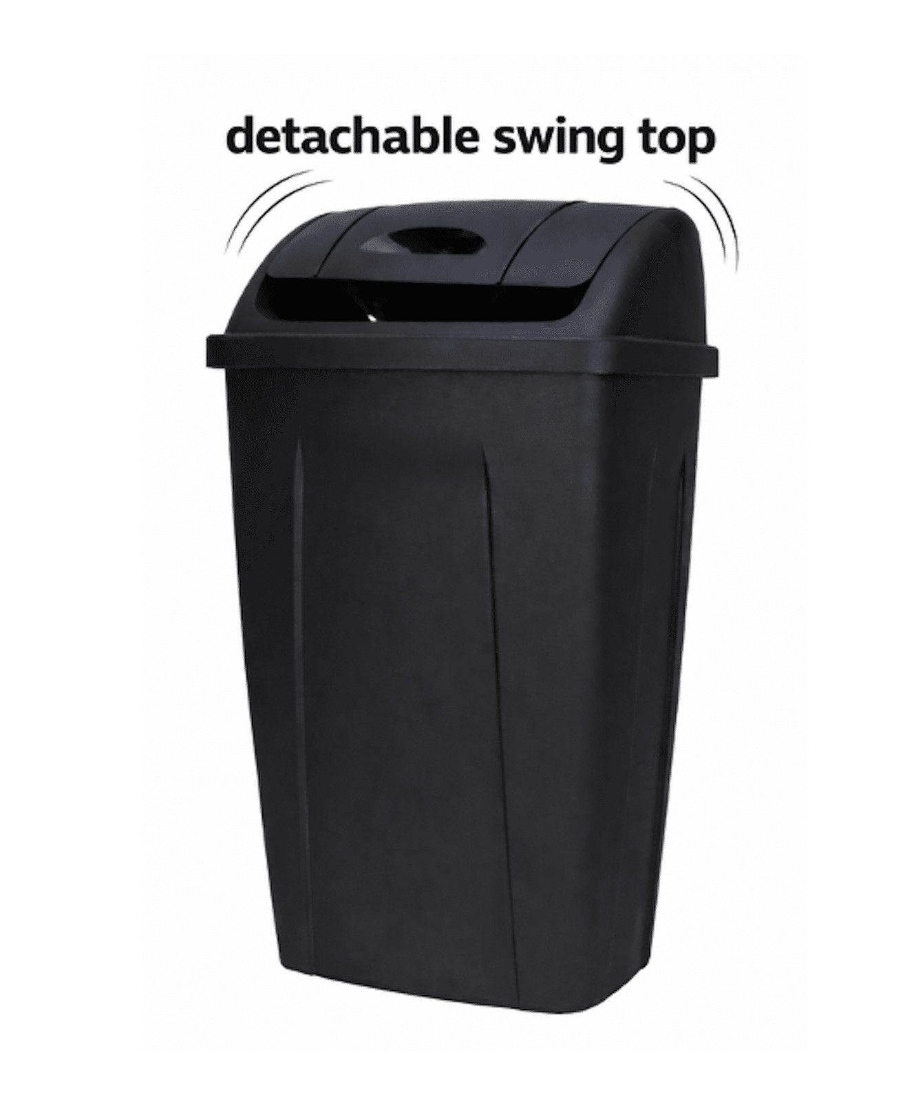Kitchen Trash Can, 13 Gallon Plastic Garbage Bin with Swing Top Lid, Black