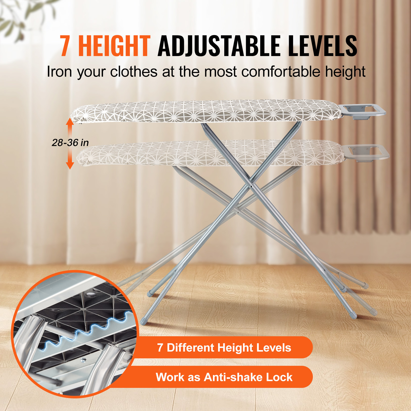 VEVOR Ironing Board Large 51×13 in Ironing Surface Thickened 4 Layers Iron Board