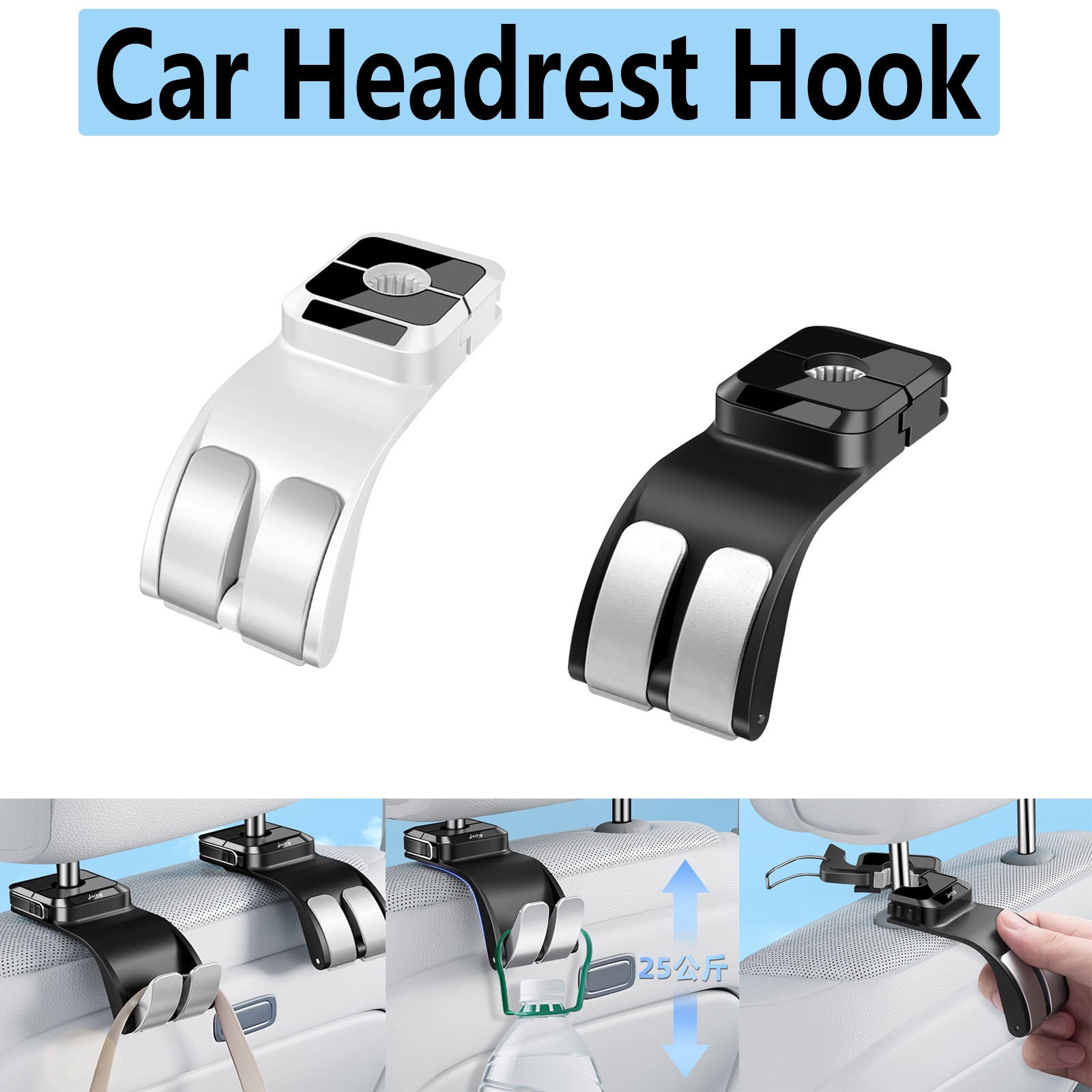 Car Headrest Hook, Hidden Folding Purse Hanger Bag Holder for Seat,360° Rotation