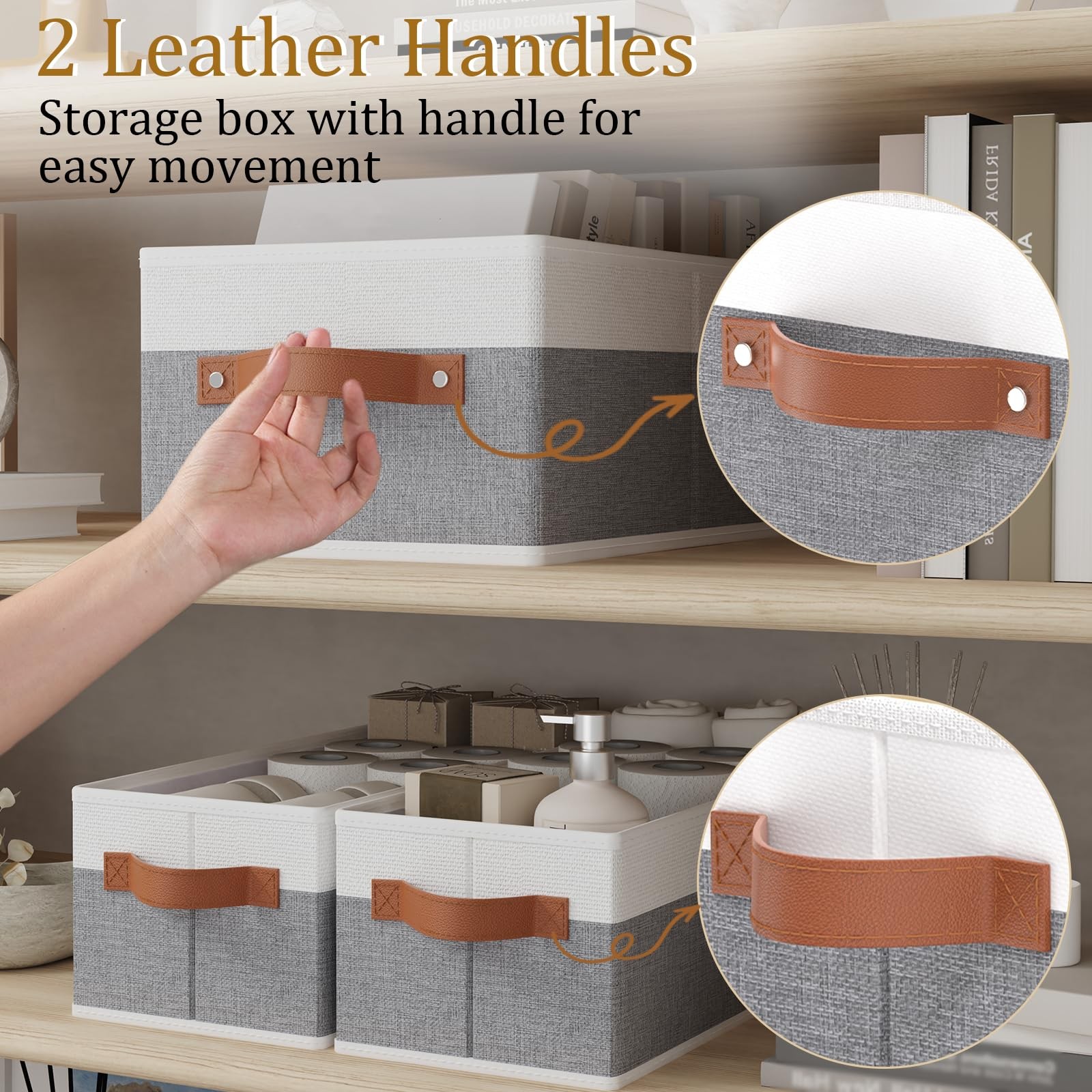 Foldable Fabric Storage Baskets Organizer Boxes Gray White 3 Pack 16 Inch