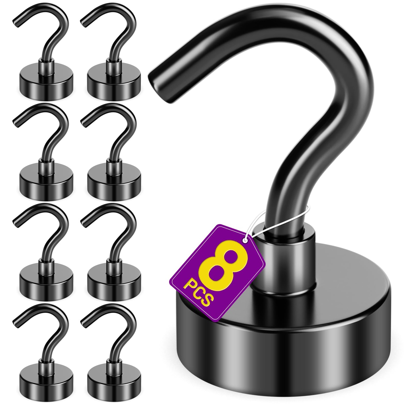 8 Pack Black Magnetic Hooks, 25 LB Neodymium Magnetic Hooks for Cruise Cabins…