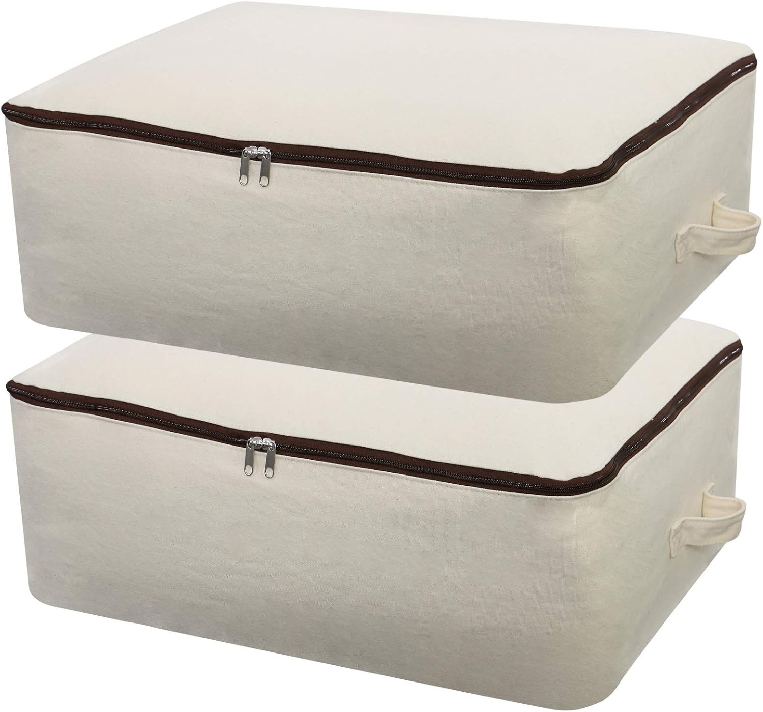 2-piece canvas storage bag set, dimensions: 25.6 x 18.5 x 8.7 inches, beige.