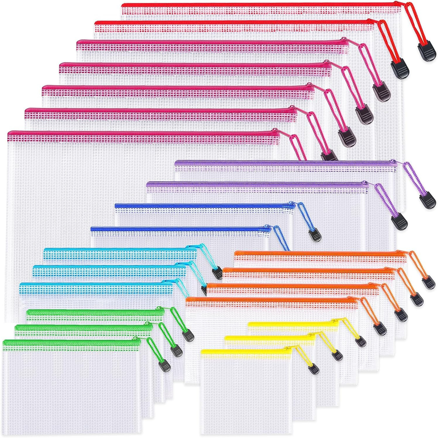24Pcs Mesh Zipper Pouch Bags 8 Sizes Plastic Clear Pouches for Organization