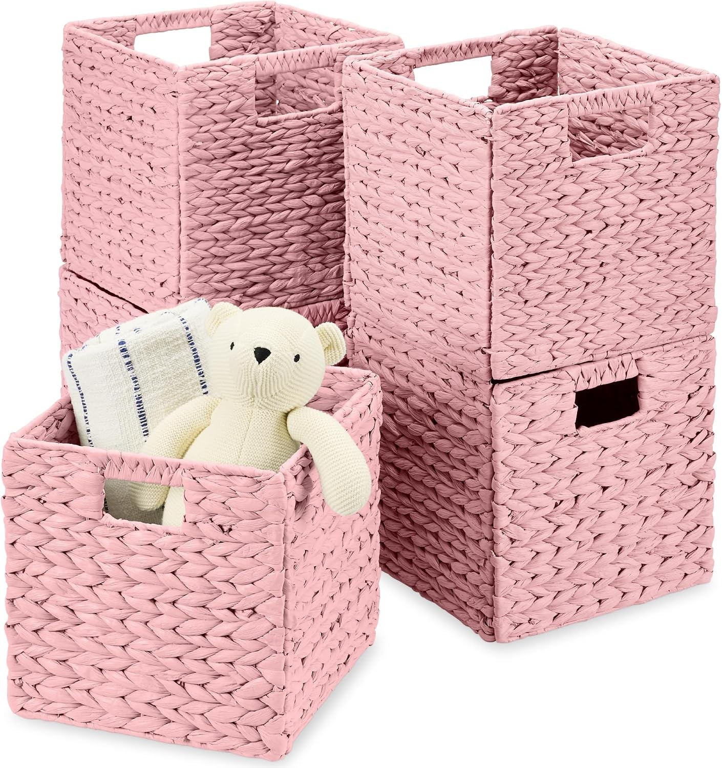 10.5×10.5in Pack of 5 Cube Storage Baskets Water Hyacinth Multipurpose