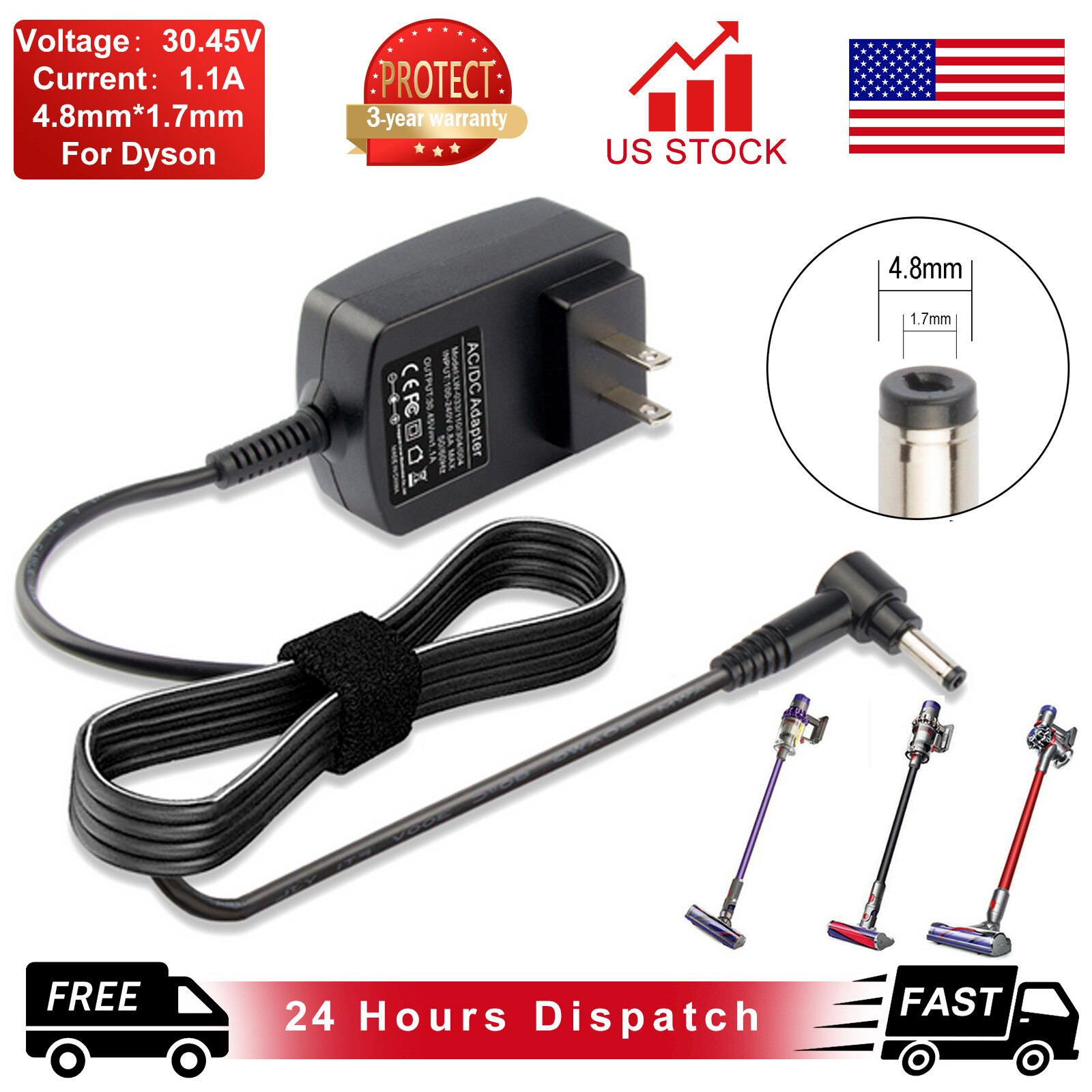 Cleaner Charger 30.45V 1.1A Vacuum Charger for Dyson Cyclone V10 V11 Motor US