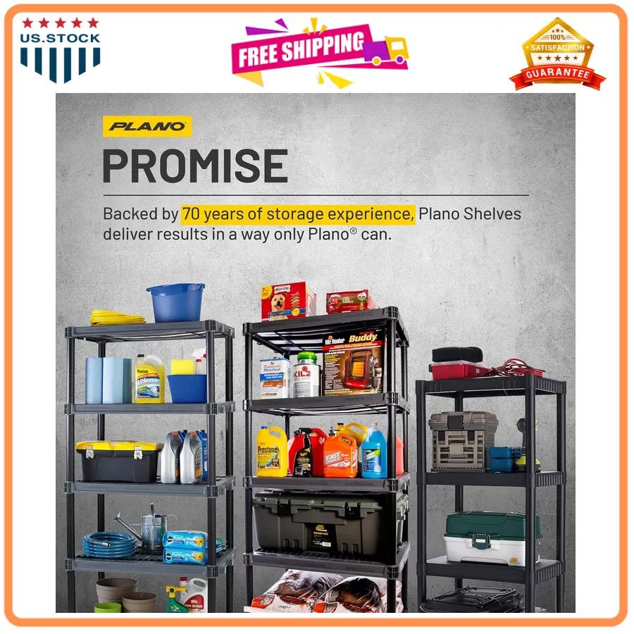 Plano 4-Shelf Plastic Storage Unit 48in x 23in x 14in 200lb Capacity Garage