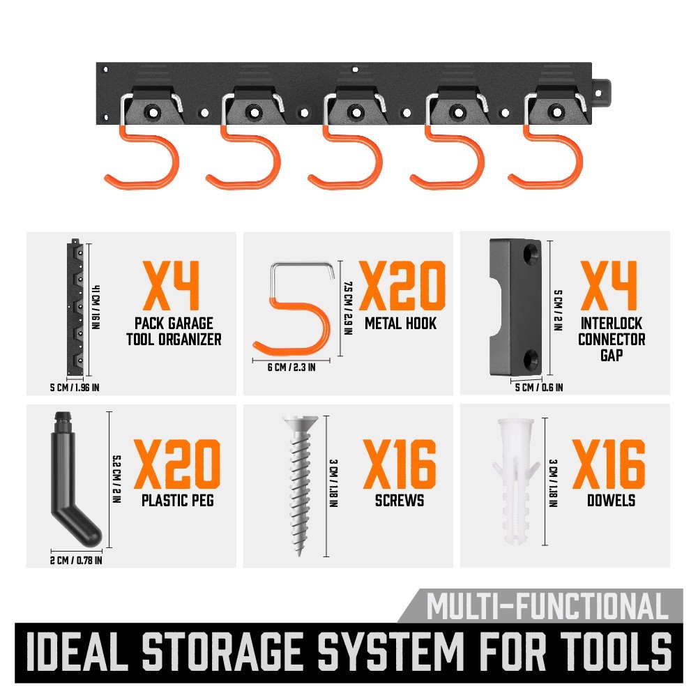 64″ Adjustable Storage System Wall Mount Tool Organizer Hanger for Mop Broom etc