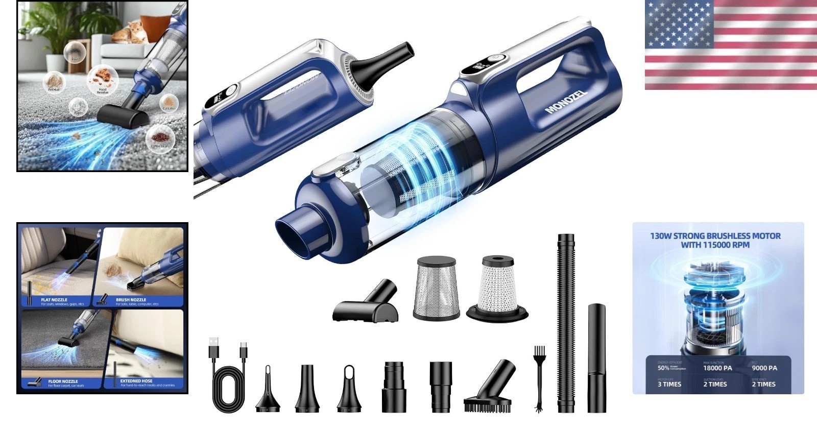 Handheld Vacuum with 7800mAh Battery & LED Light