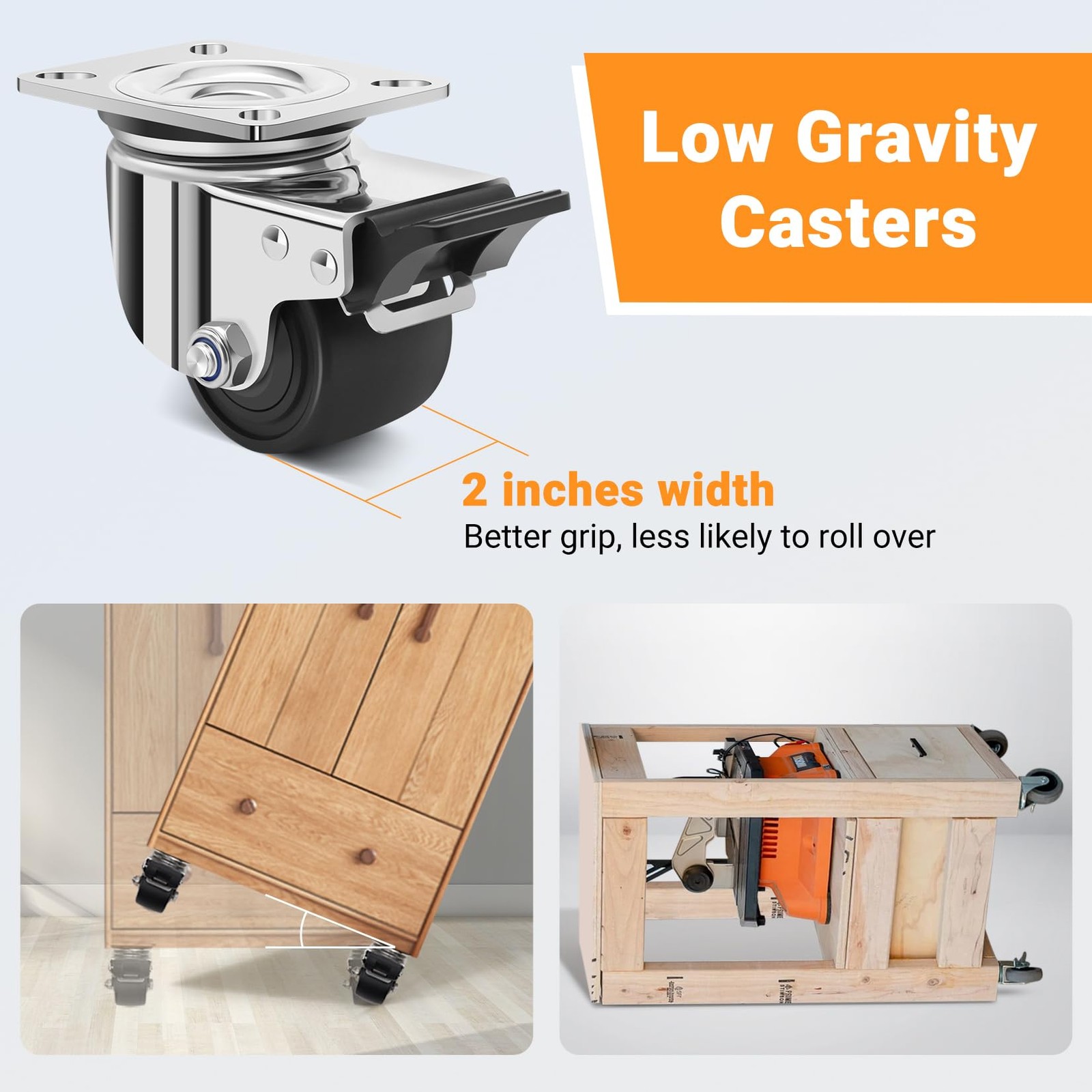 2.5 Inch Low Gravity Casters 3300 Lbs Load Capacity – Heavy Duty Stainless