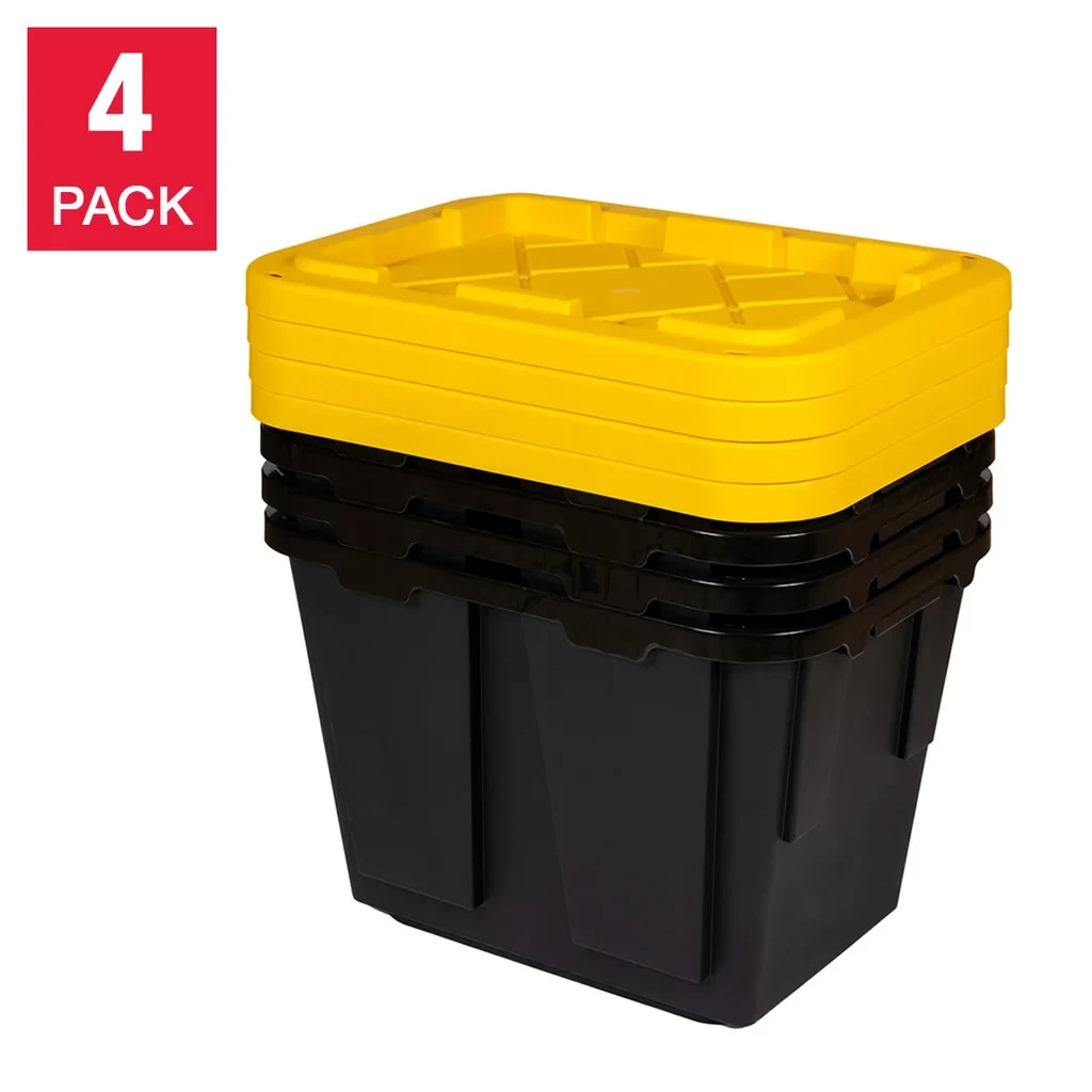 PLASTIC CONTAINERS BIN STORAGE BINS WITH LIDS STACKABLE TOTES 12 GALLON TUBS 4PK