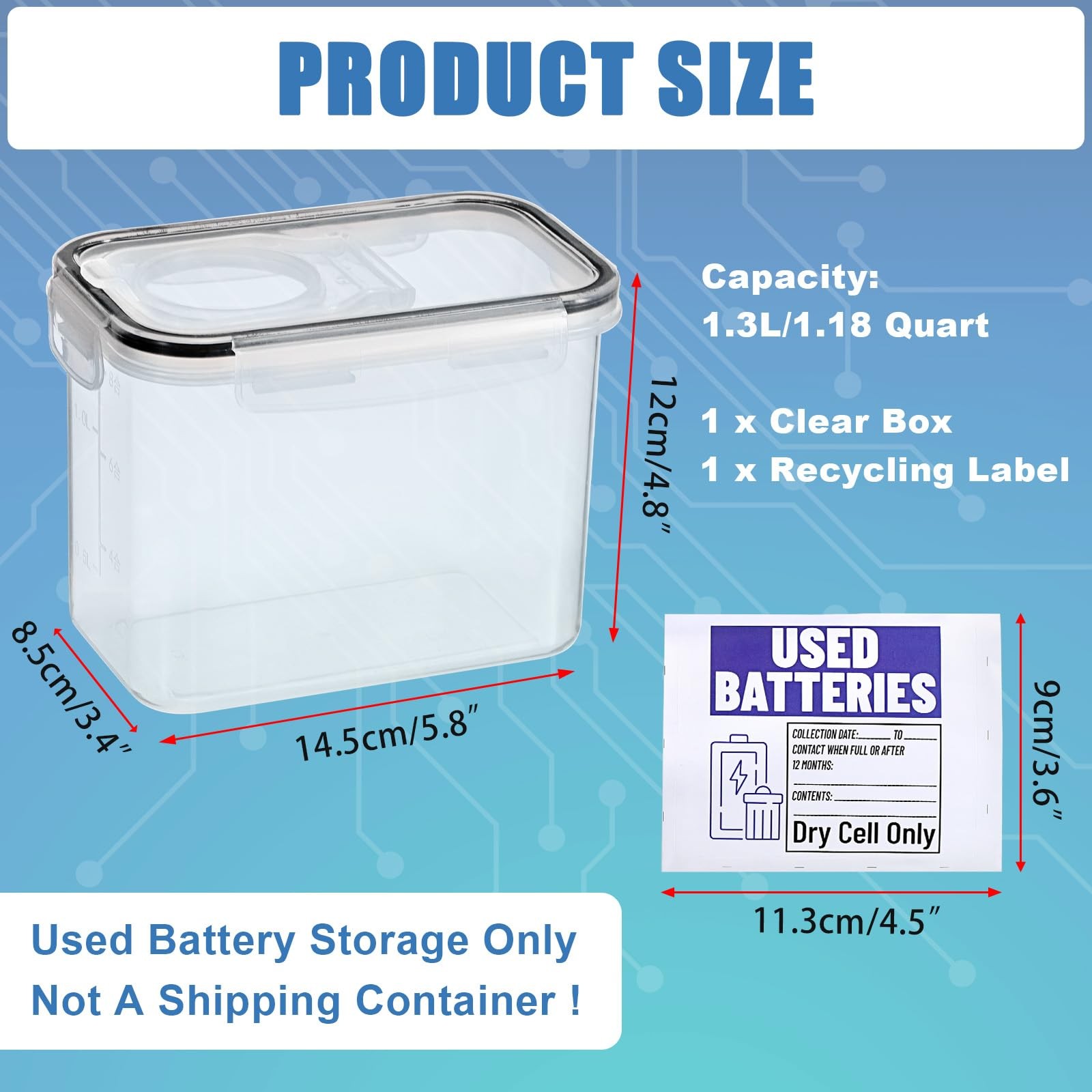 Battery Recycling Container Lid 1.3 L Capacity Dry Cell Storage Disposal Bin