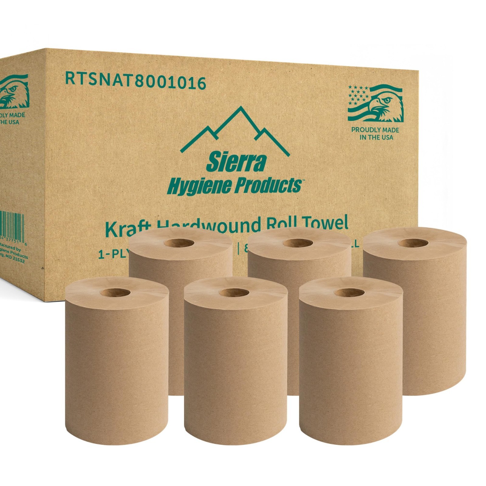 Sierra Hygiene 1-Ply Natural (Kraft) Roll Towels, 10” x 800’, 6/Case, USA