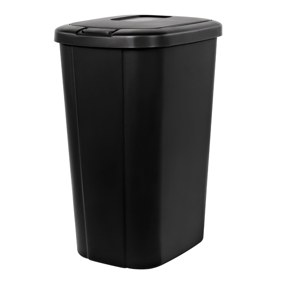 13gal Touch Top Trash Can, Kitchen Garbage Bin with Lid, Black