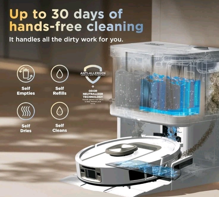 Shark Robot Vacuum & Mop Combo, PowerDetect ThermaCharged NeverTouch Pro