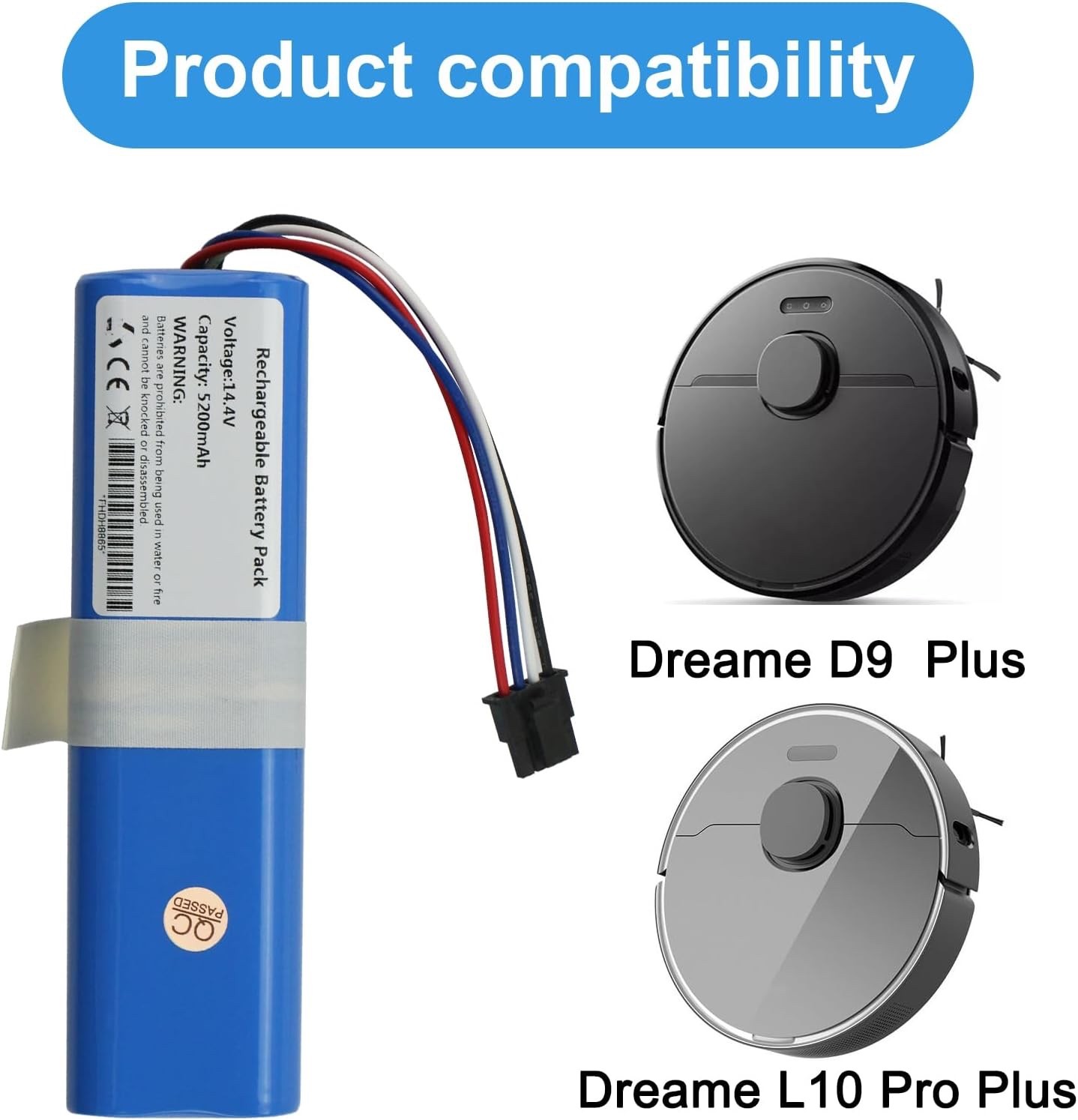 5200mAh Vacuum Battery for Dreame D9, D9 Max, D9 Pro, F9, D10, D10S, D10 Plus