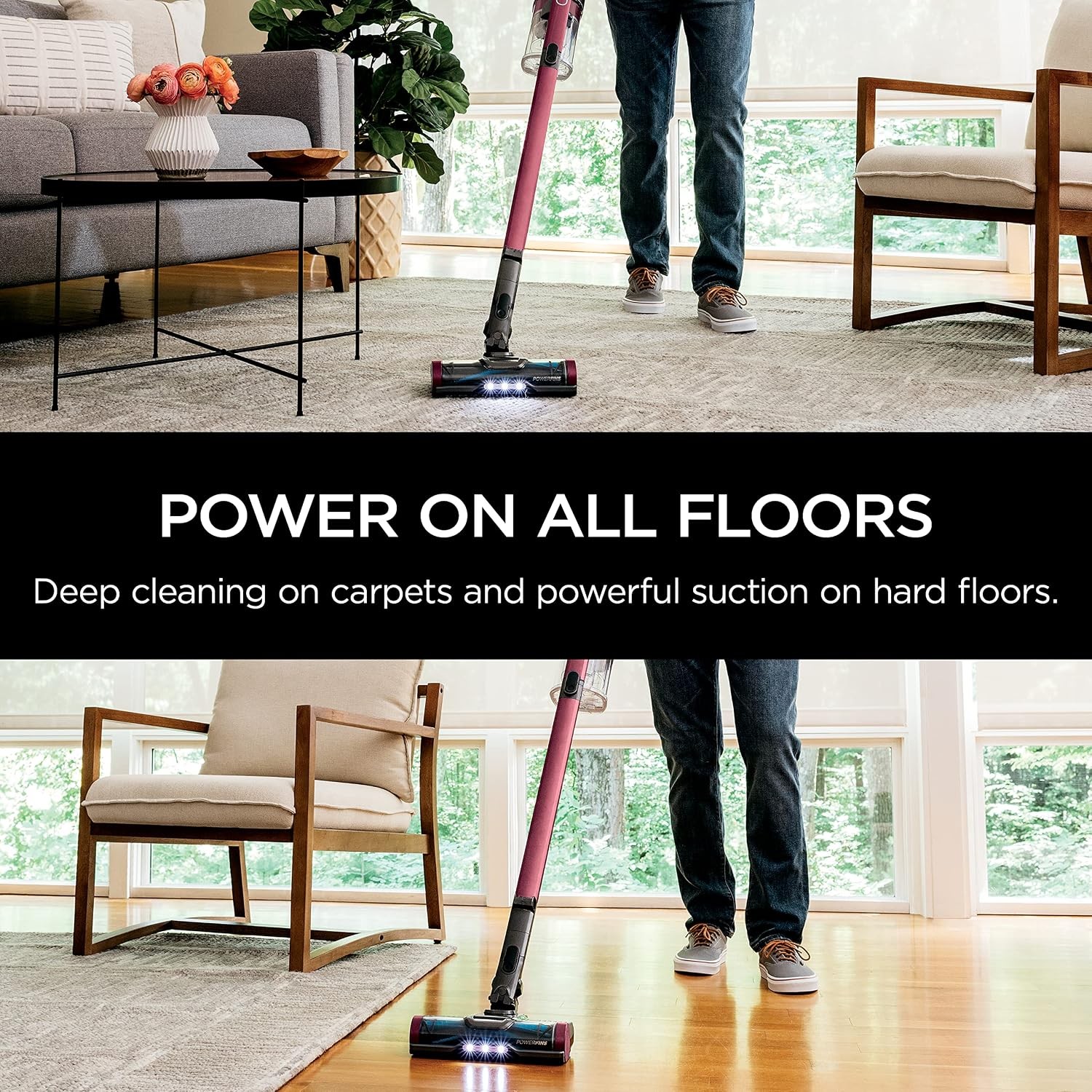 Cordless Stick Vacuum 40min Runtime Removable Handheld Red Lightweight