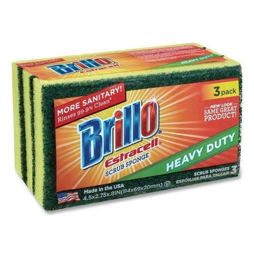 Brillo Estracell Scrub Sponge, 4.5×2.75, 0.8″ Thick, 3 Sponges/Pack, 8 Packs/CT