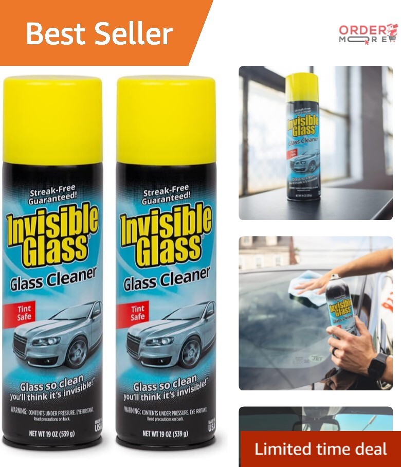 Pack of 2 Unscented Foam Glass Cleaner – 19-Ounce Streak-Free & Safe for Cars
