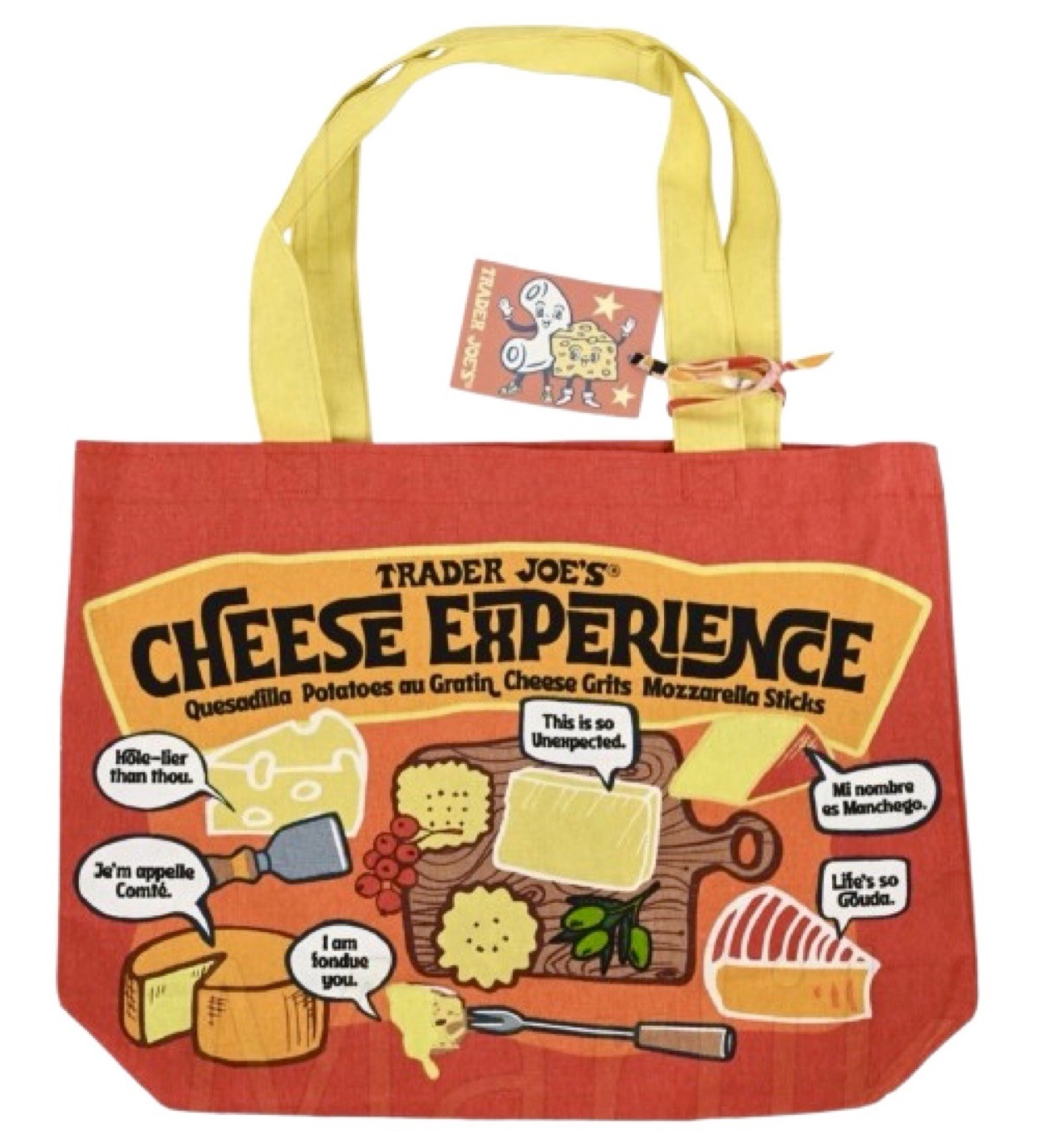 🧀 TRADER JOE’S *NWT* Cheese Adventures Canvas Cotton Reusable Tote Bag Pop Art