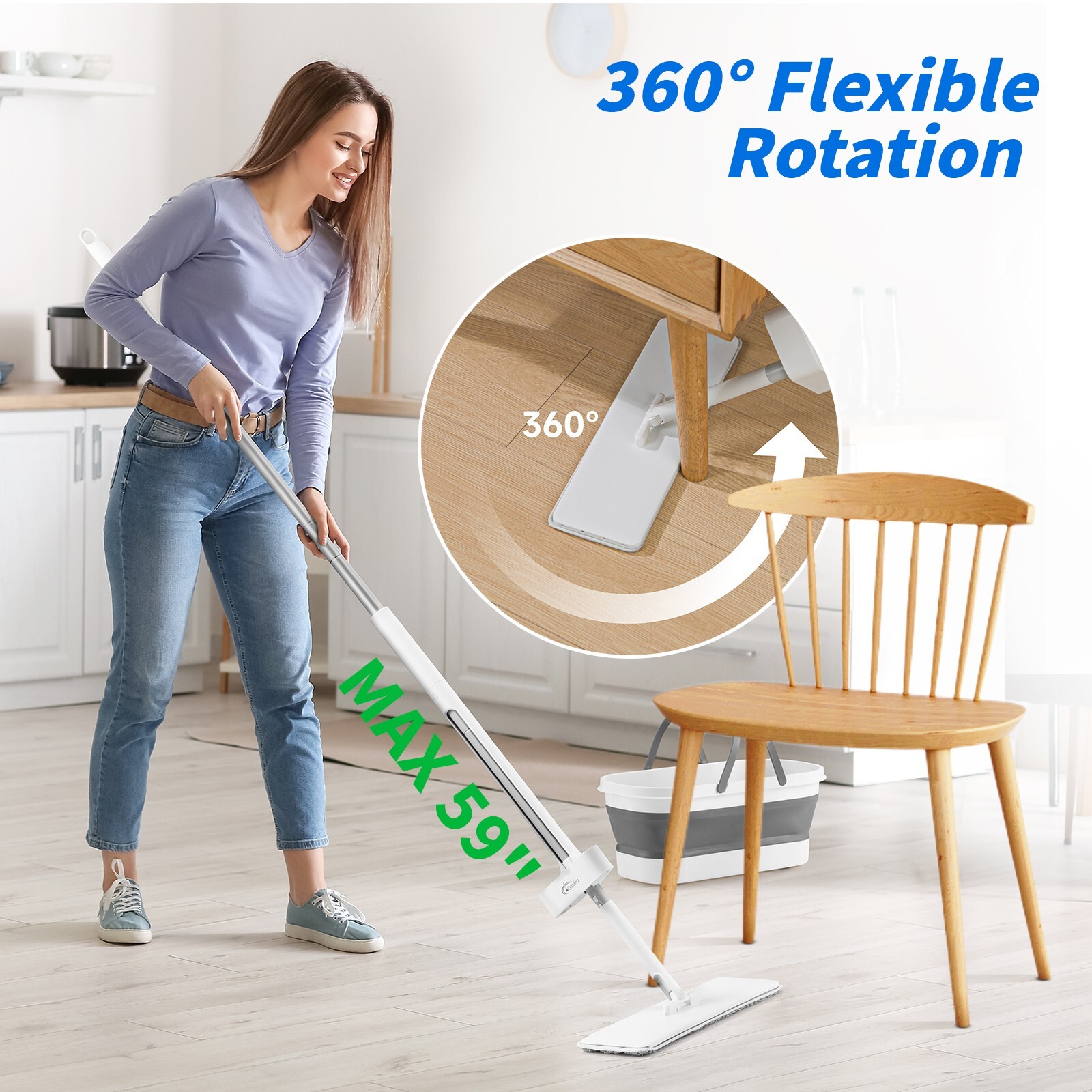 oshang Flat Mop and Foldable Bucket Set. Mops for Floor Cleaning