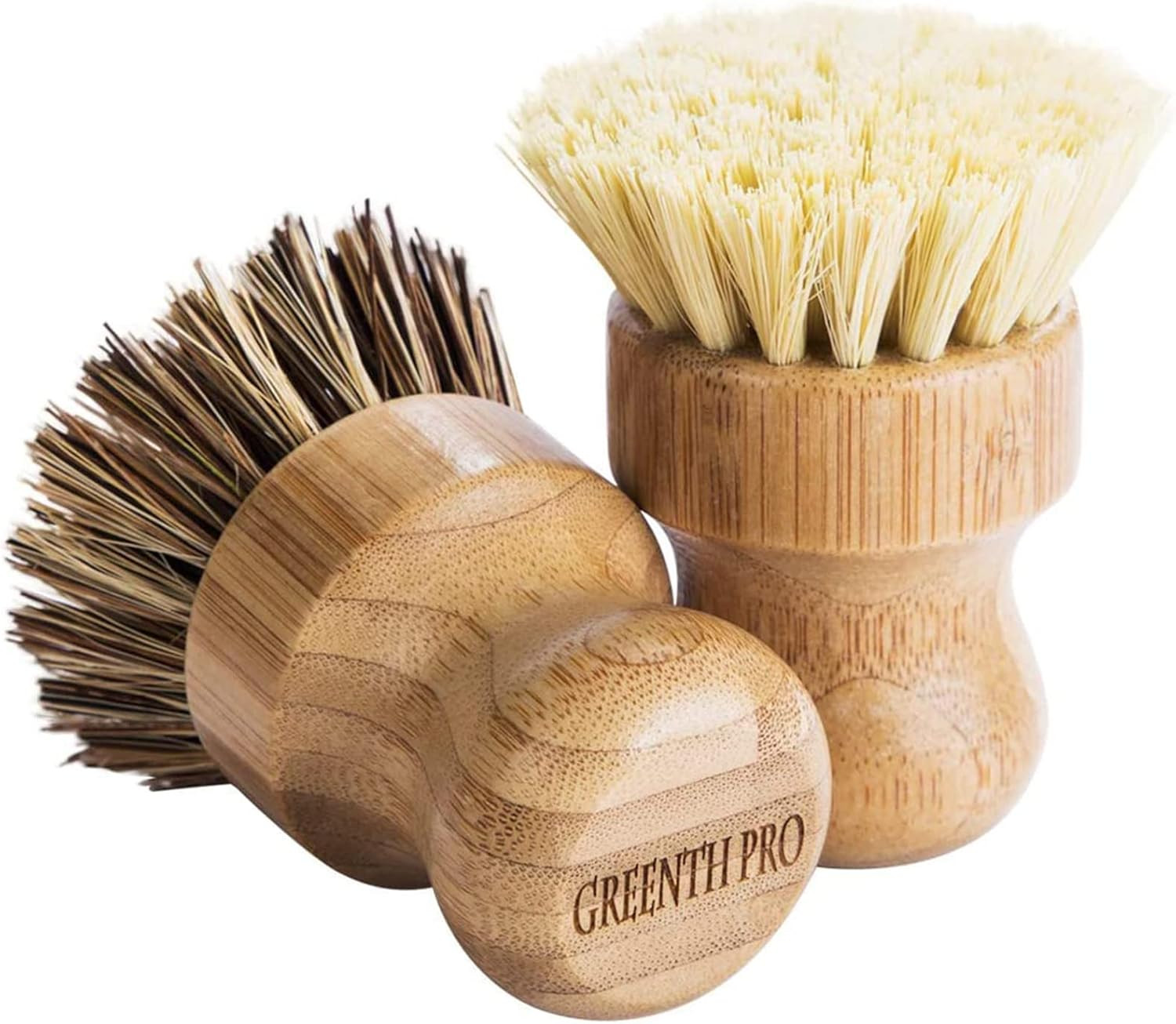 3Pc Bamboo Palm Pot Brush Natural Dish Scrubber Kitchen Cleaning Brush Set