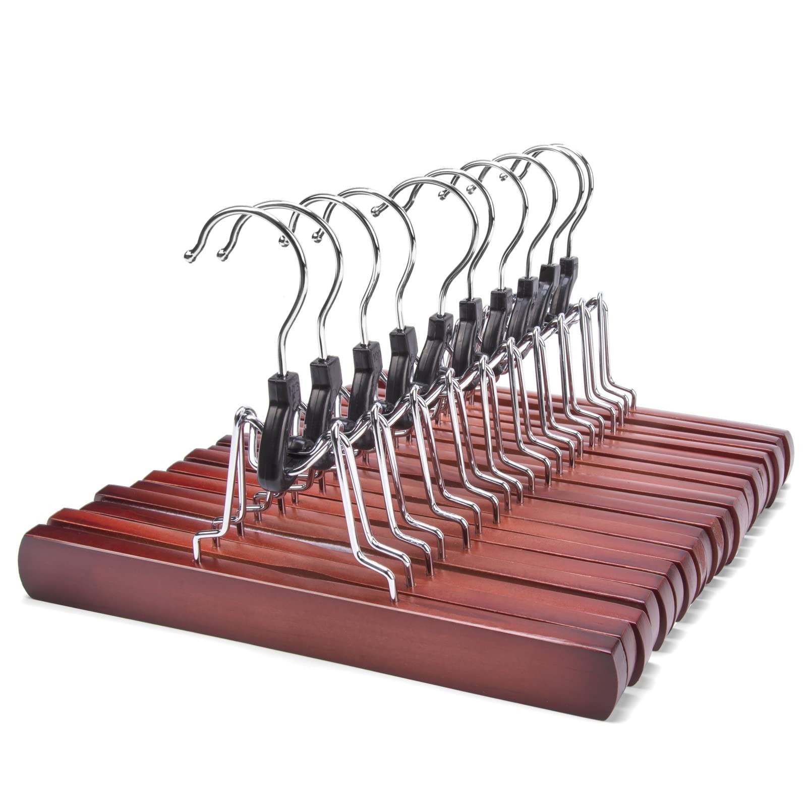 Wooden Pants Skirt Hangers Smooth Finish Solid Wood Non Slip Jeans Slack Clamp H