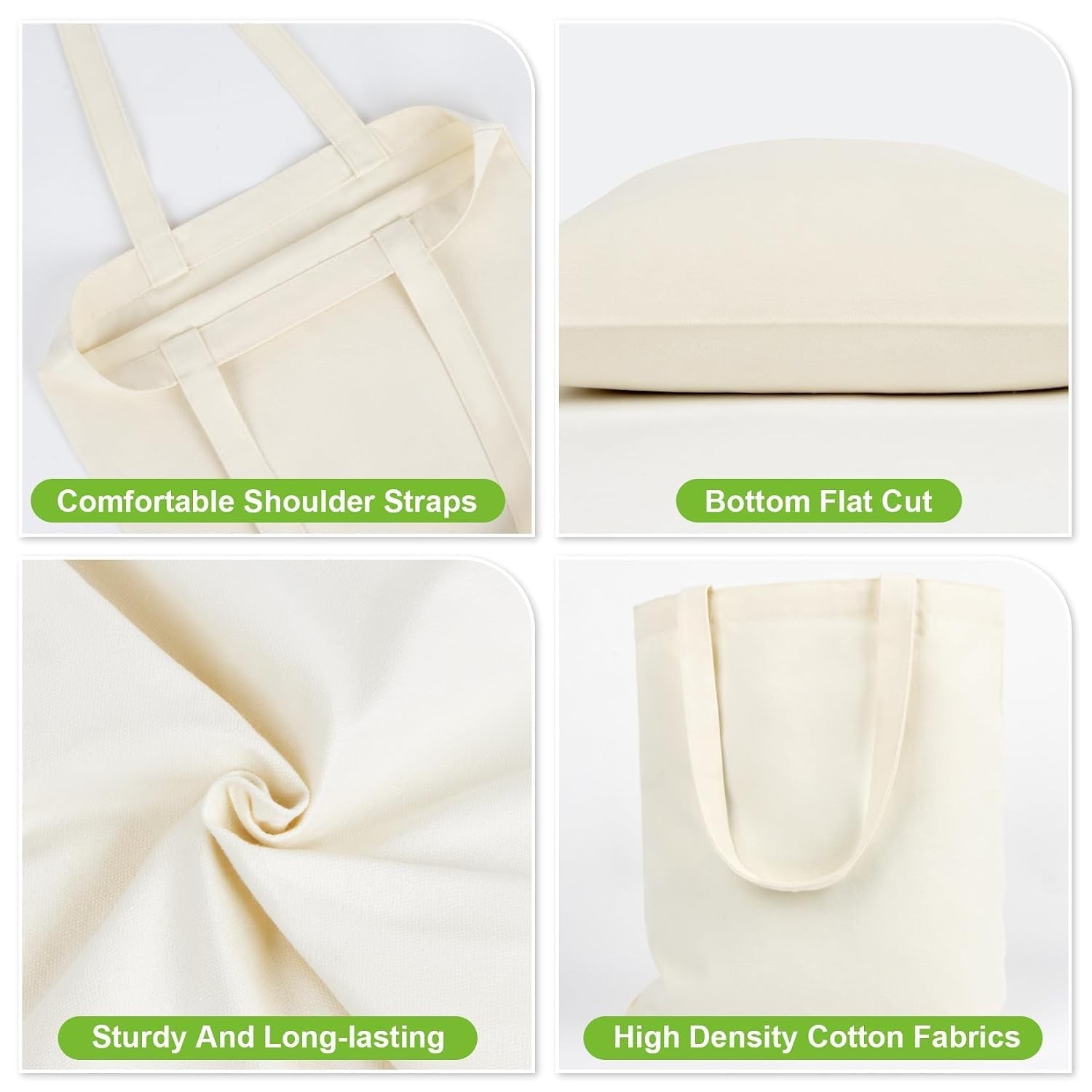 RAINFLOW Blank Canvas Tote Bags – 4 Pack Plain Cotton Totes with Handles