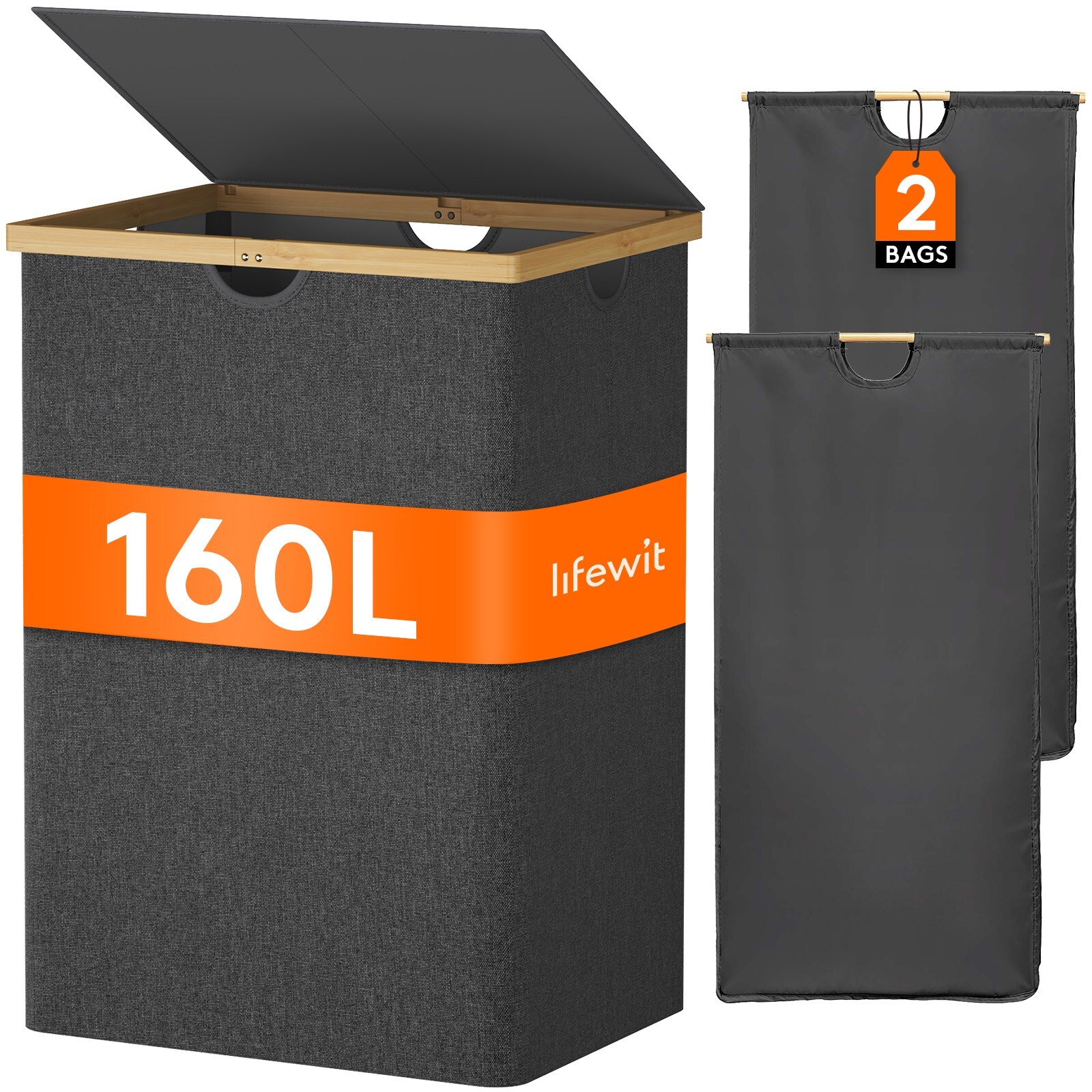 Lifewit Double Laundry Hamper with Lid and Removable Laundry Bags