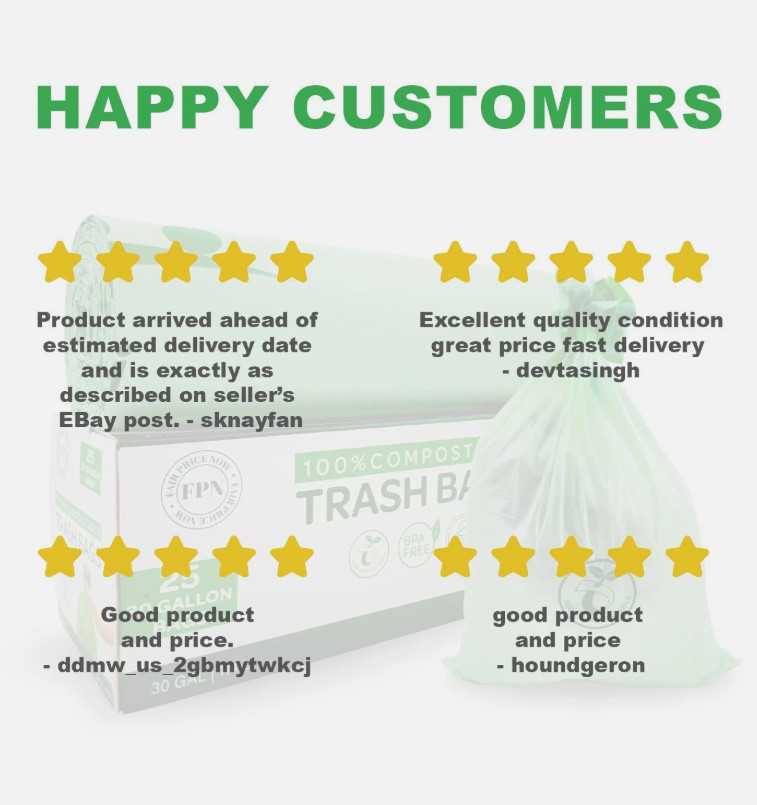 Trash Bags with Drawstring 100% Compostable Durable Garbage Bags 3,8,13 & 30 Gal