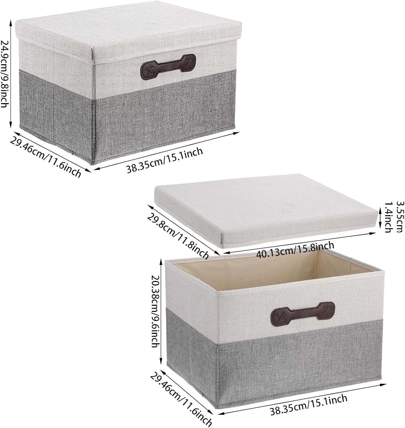 Large Foldable Storage Bins with Lids – 2 Pack Fabric Organizers in White & Gray