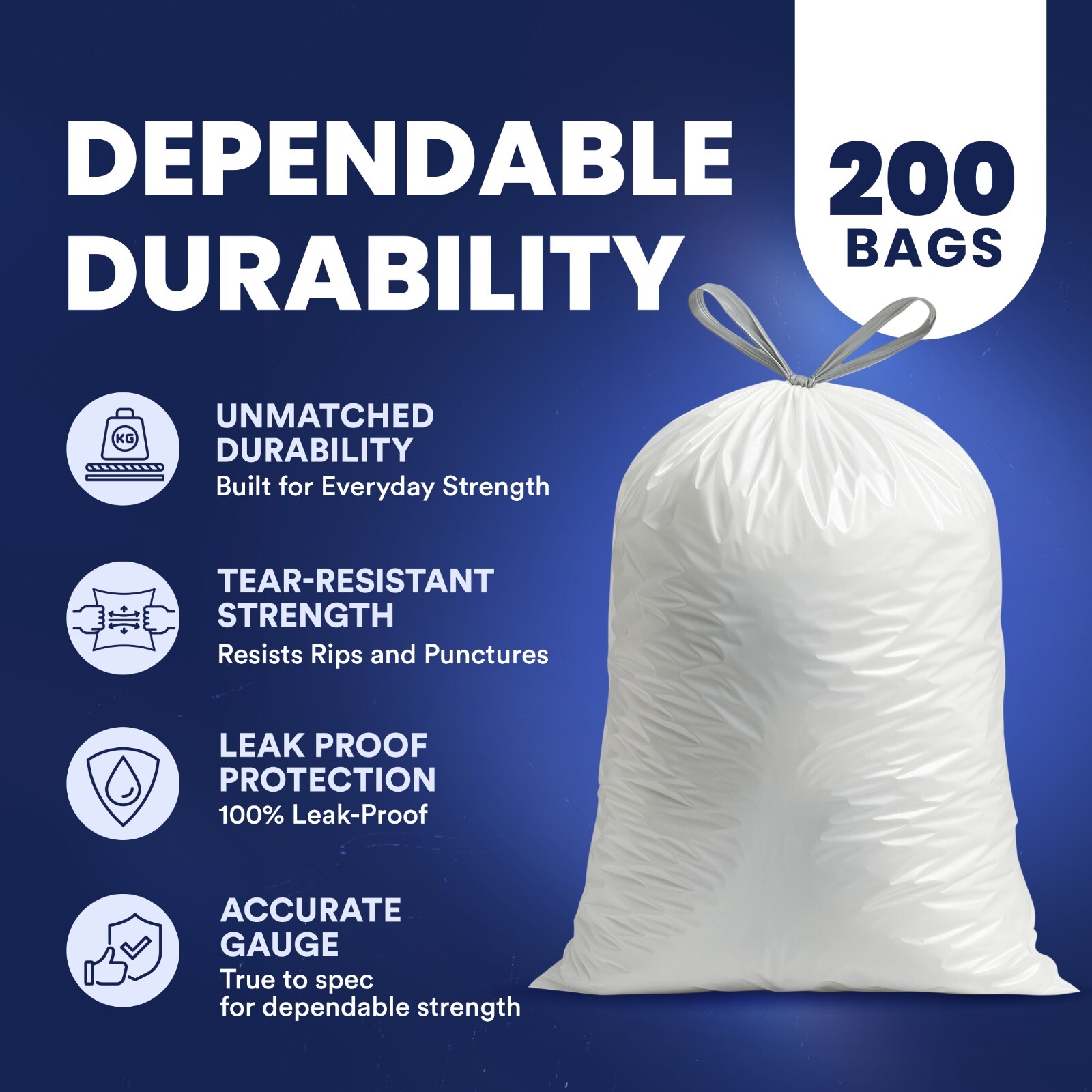 Plasticplace 13 Gallon White Trash Bags 1.2 Mil 24″x27” (200 Count)