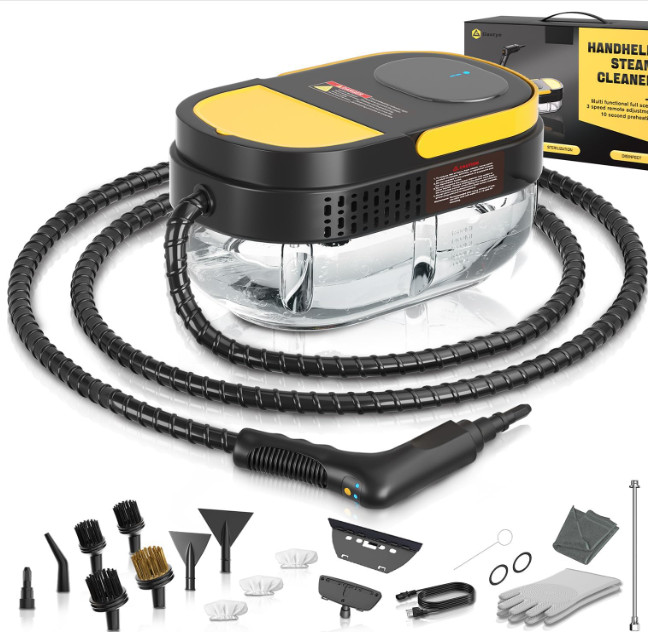 Limpiador a vapor portátil, calentamiento 15s, tanque 1.6L con accesorios
