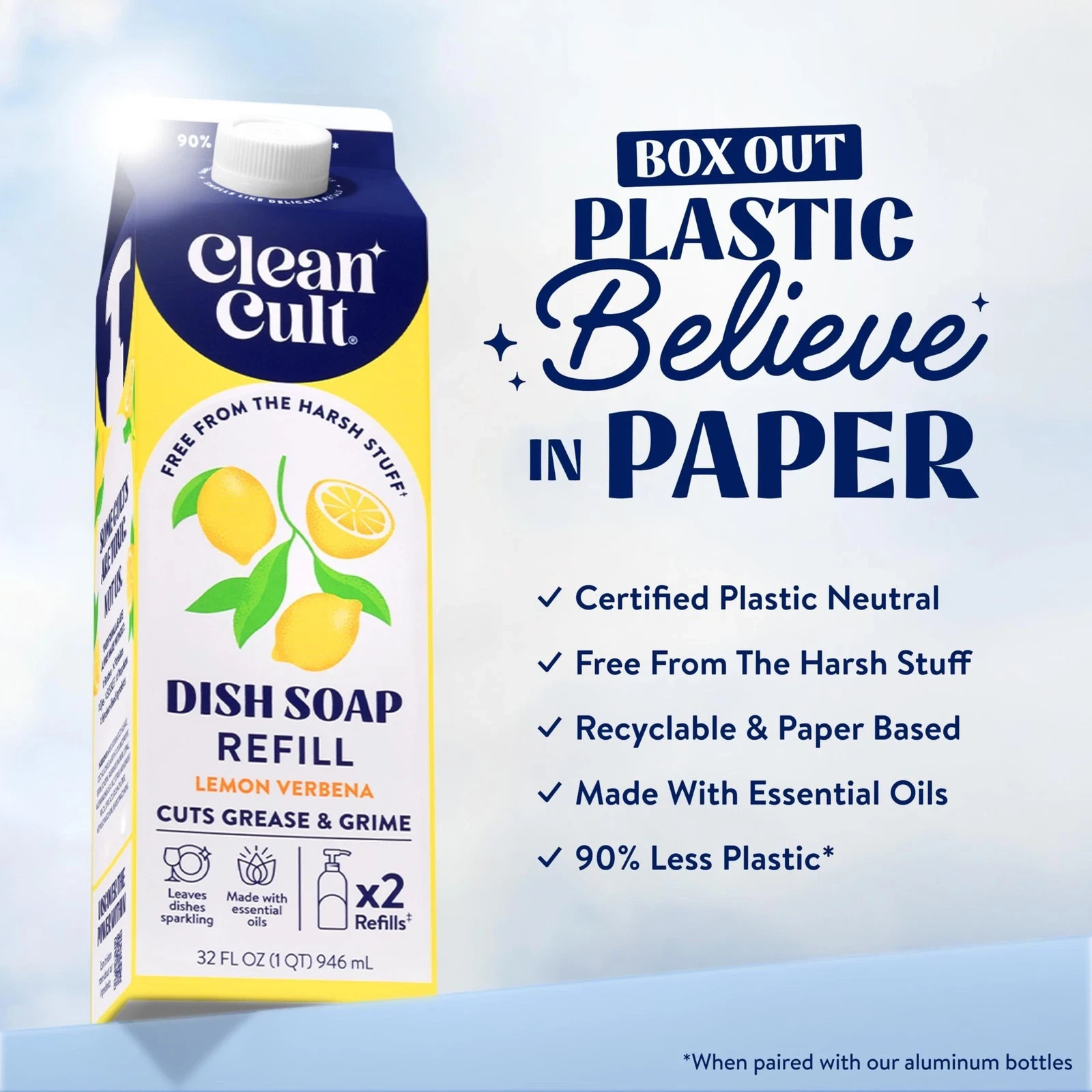 Cleancult Dish Soap Liquid Refills – Plant Based Cleaning Power – Cuts Grease…